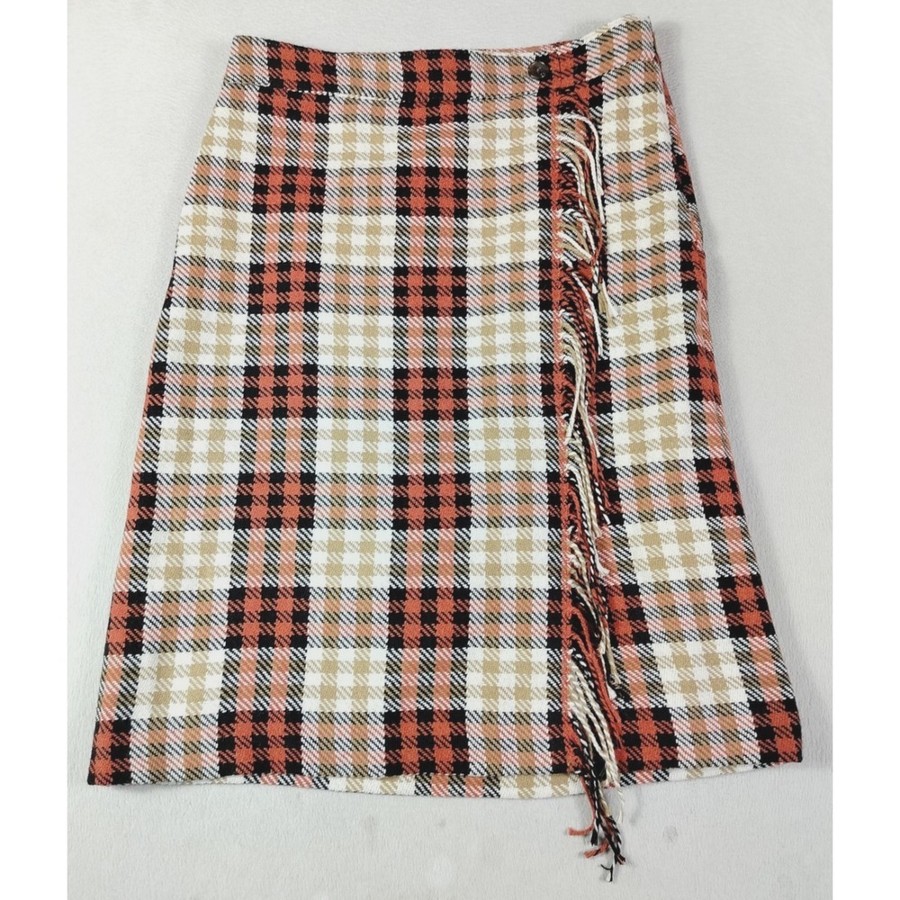 Talbots Skirt Women‎ 10 Multicolor Plaid Wool Blend Fringe Lined Workwear Preppy